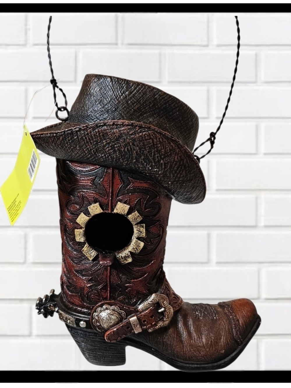 NWT Western Cowboy Boot Hanging Birdhouse Whimsical Patio Decor 11"
